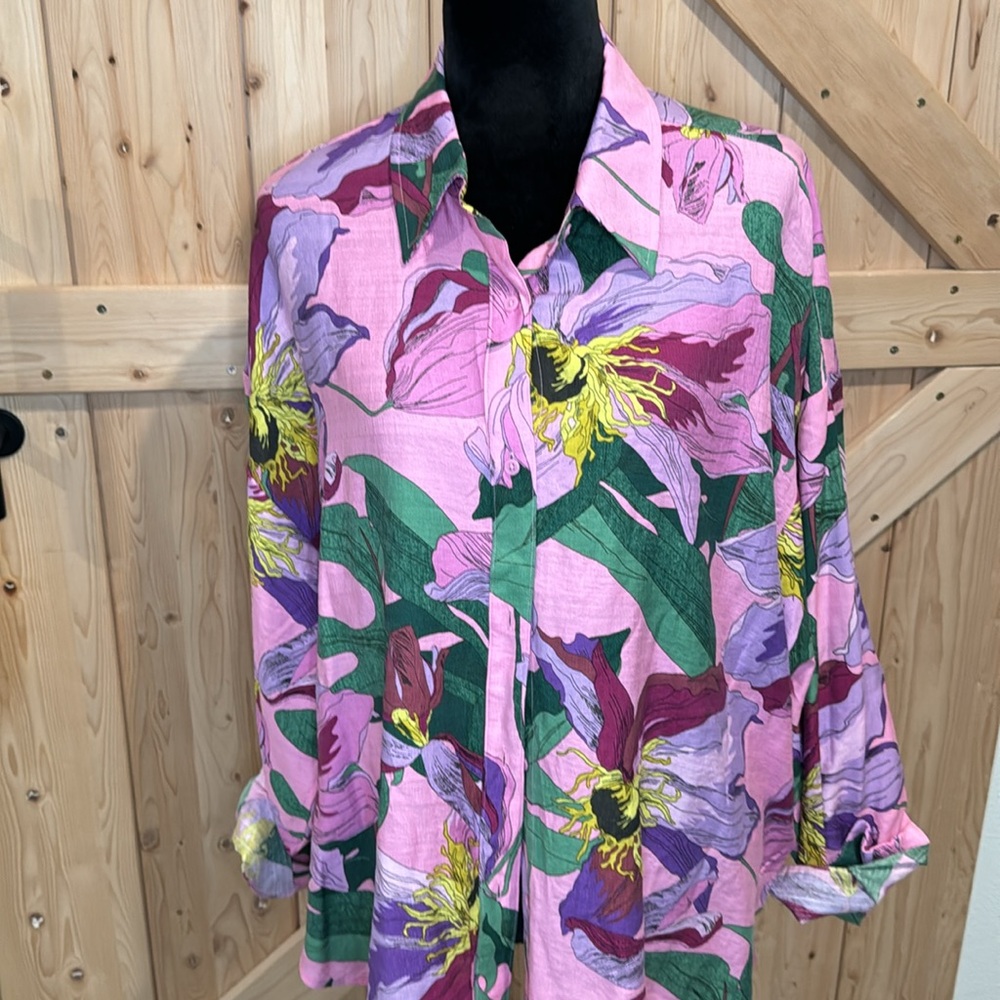 Express -Floral Boyfriend Portofino Shirt
